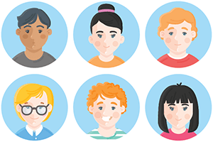 Iconos de caras de alumnos enmarcadas en círculo