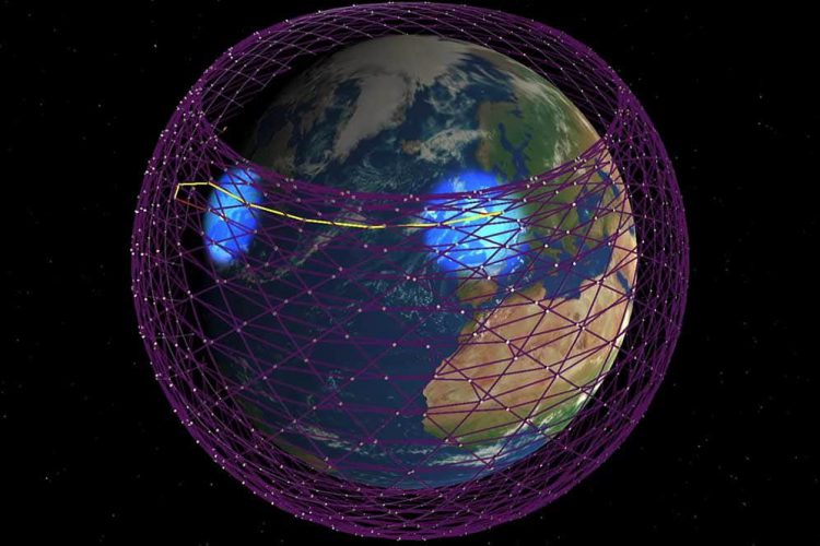 red de satélites sobre la tierra